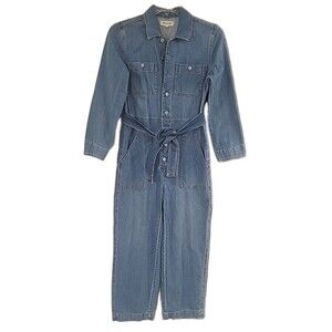 Madewell Denim Coveralls Womens M Blue Button Up LS Work Utility Boho Jumpsuit